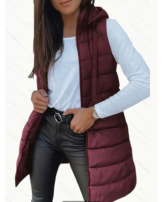Gilet Manteau À Capuche Mi-Long