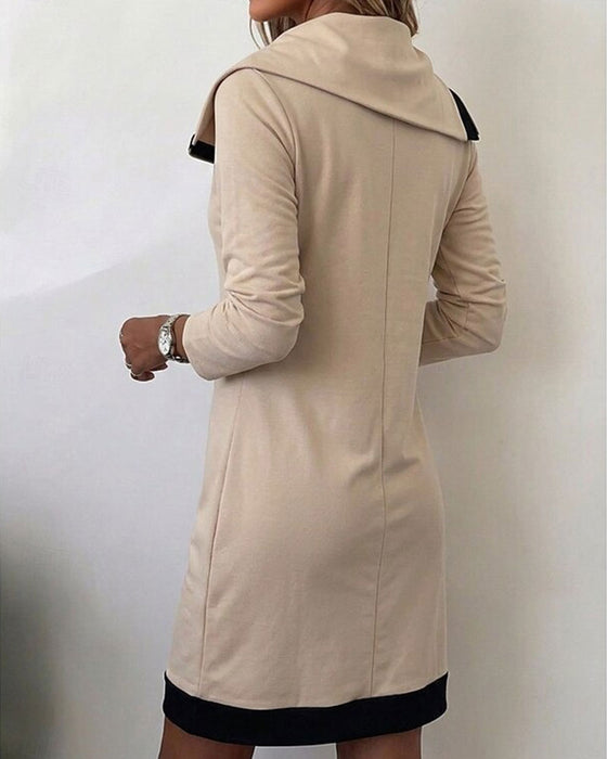 Robe Fermeture Éclair Oblique Col Droit