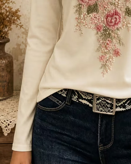 T-Shirt Manche Longue Col V Floral