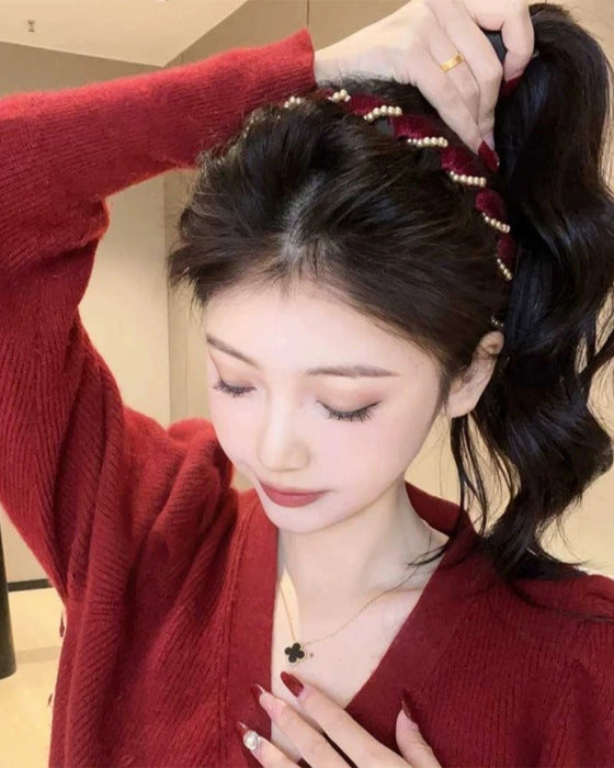 Bandeau Vintage Haut Crâne Perle Artificielle