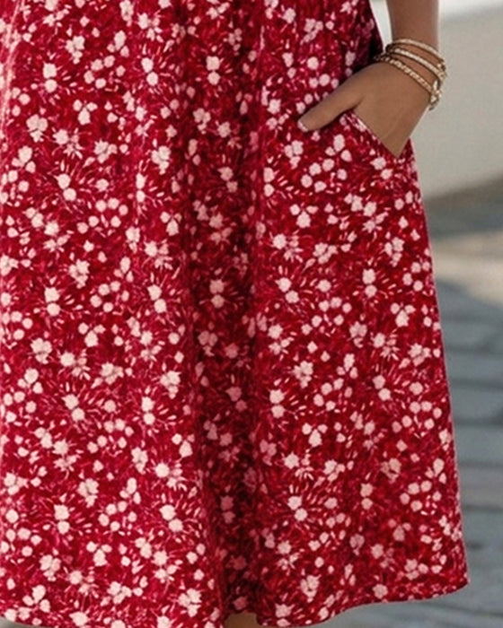 Robe Col V Manches Courtes Fleurie