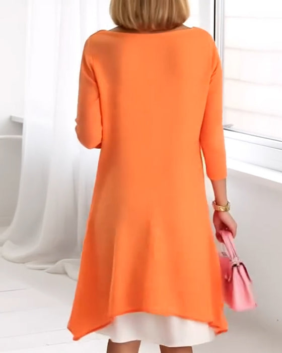 Ensemble à Imprimé Floral Patchwork à Manches Longues