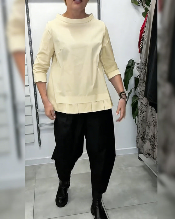 100% Coton Blouse Col Large Couleur Unie Décontracté