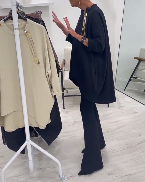 Sweat-shirt décontracté ample avec poches latérales zippées