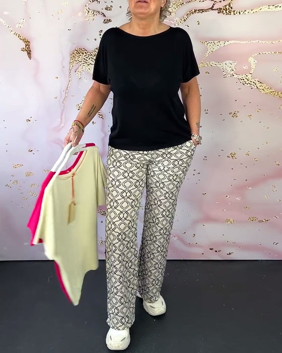 T-shirt décontracté à col rond de couleur unie