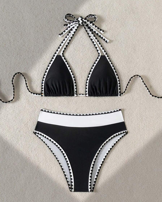 Bikini Sexy Couleur Contrastée Fendu Triangle