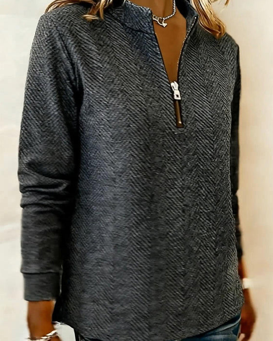 Sweat Col Montant Fermeture Éclair Décontracté