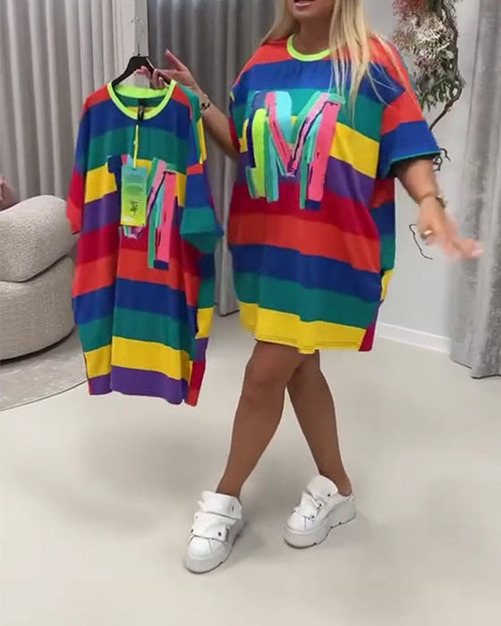 Robe Arc-en-Ciel Rayé Lettre