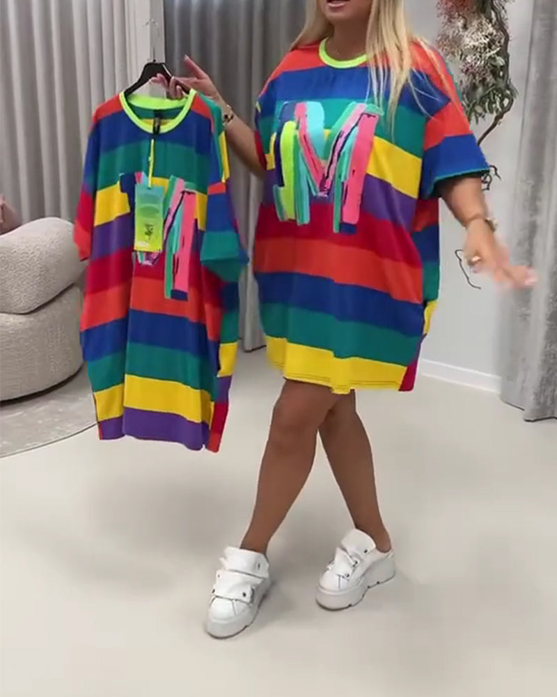 Robe Arc-en-Ciel Rayé Lettre