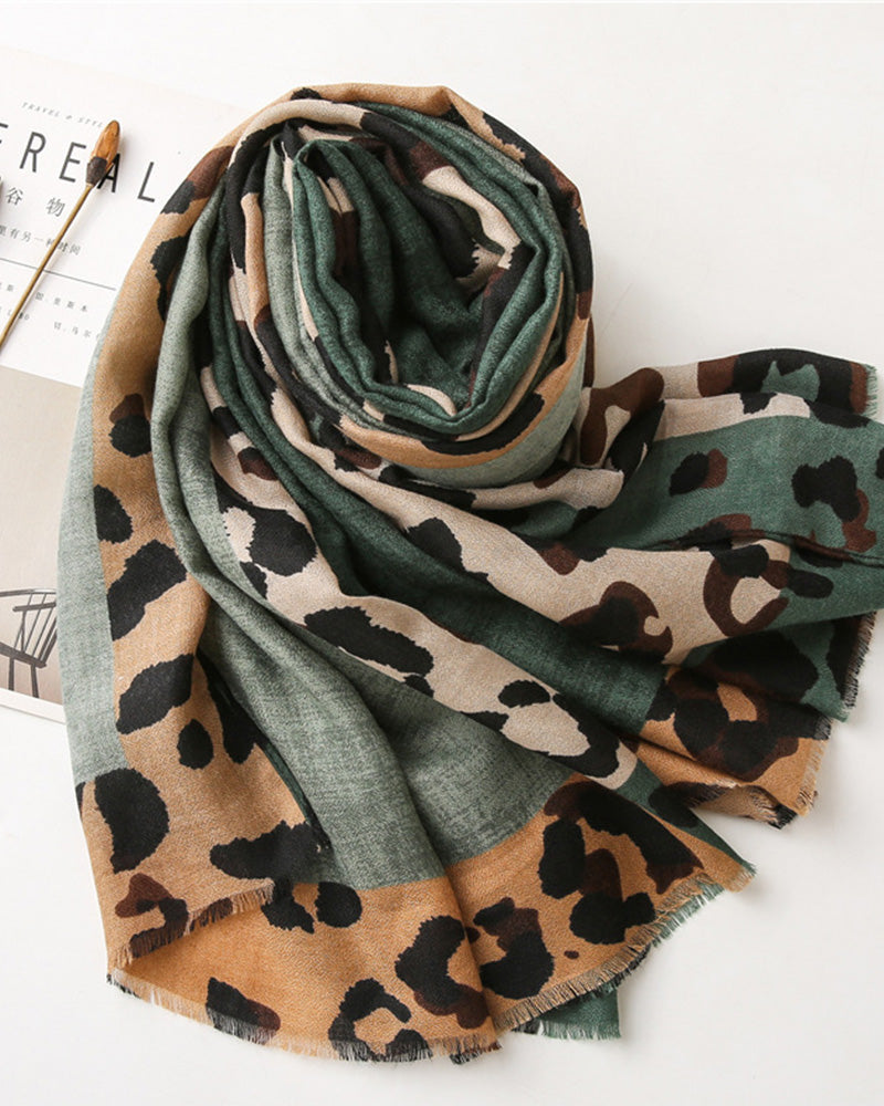 Écharpe Femme Léopard Patchwork Imprimé Franges Châle