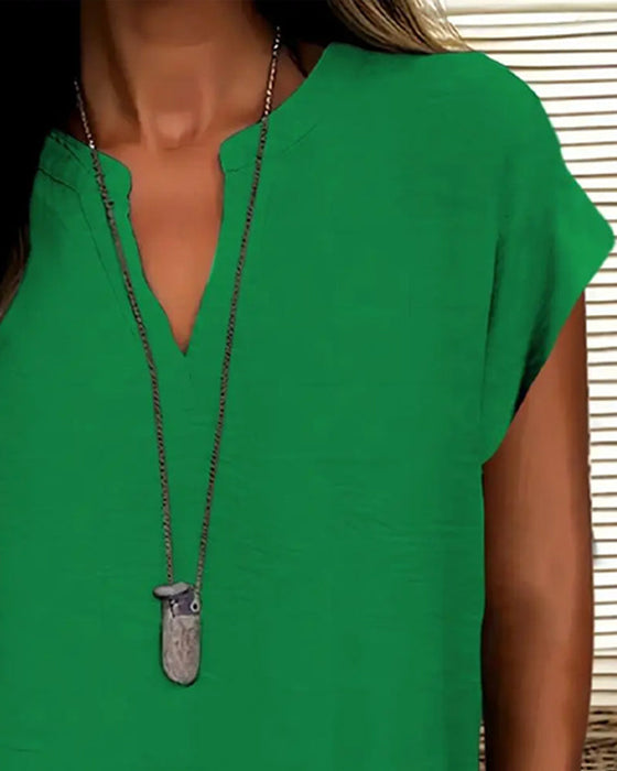 Blouse Décontractée Épaule Descendue Col En V Manches Courtes