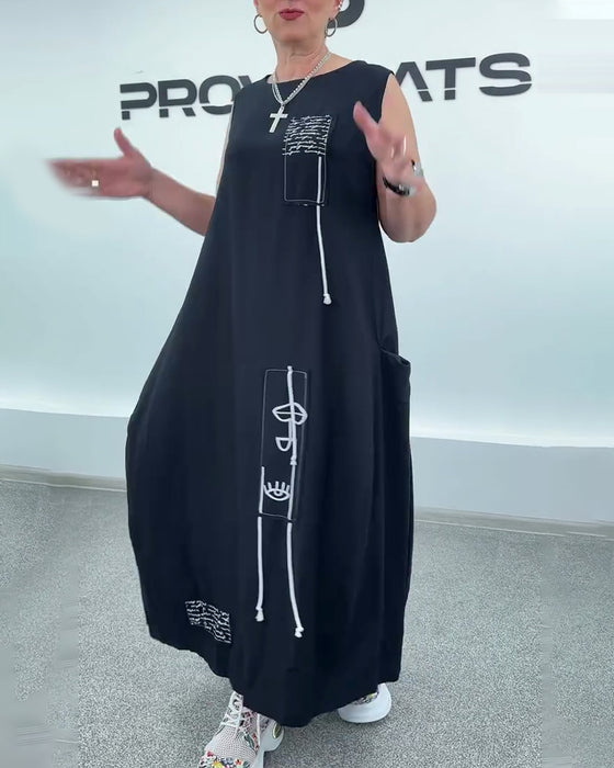 Robe Sans Manches Imprimé Lettre Oversize