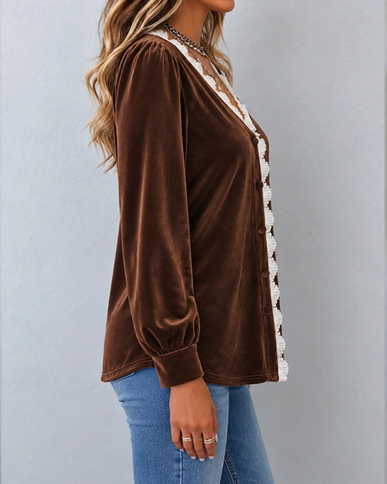 Blouse Velours Dentelle Spliced