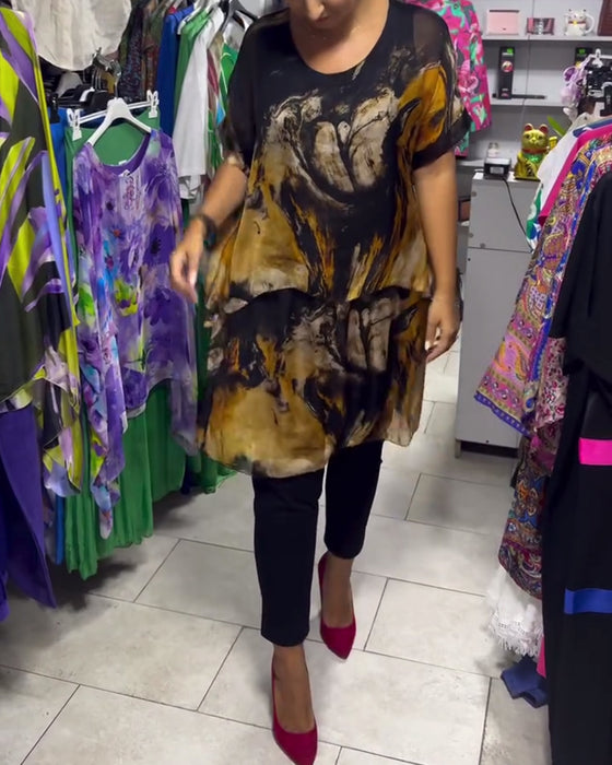 Haut Col Rond Ample Décontracté Imprimé