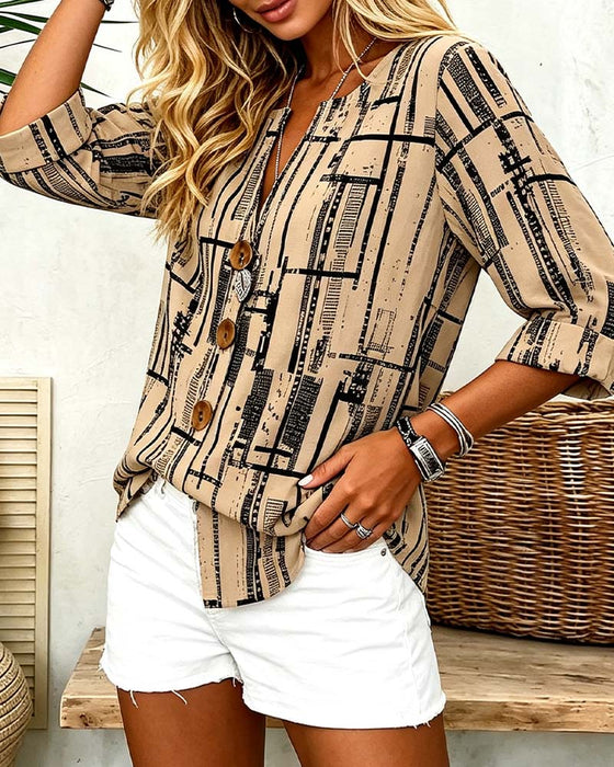 Blouse Col V Boutonnage Rayé