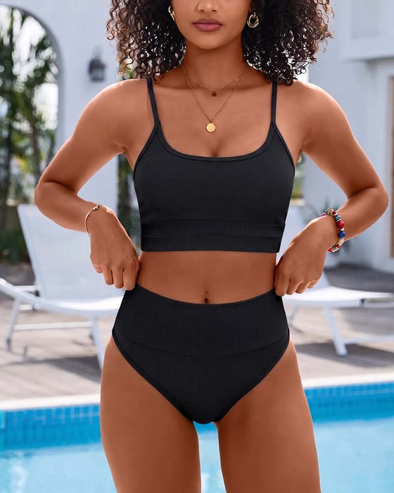 Bikini Unie Col U Taille Haute