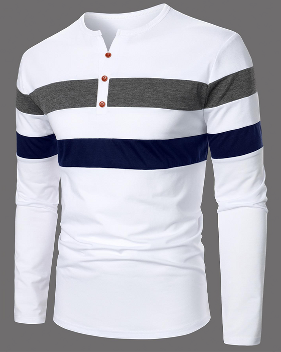 T-Shirt Col Rond Rayé Manches Longues Homme