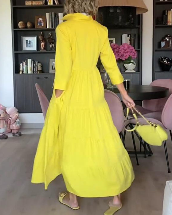 Robe patchwork décontractée avec poches à revers et couleur unie