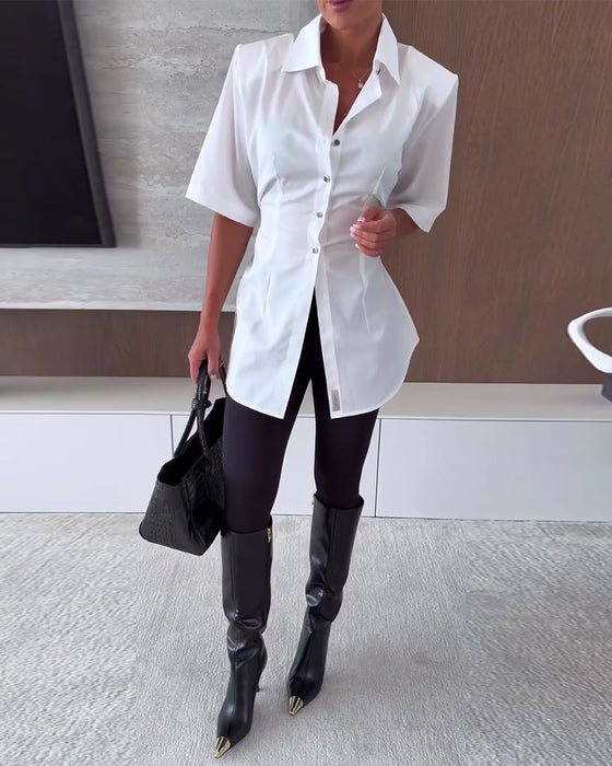 Chemise Ajustée Manche Coude Revers Longue