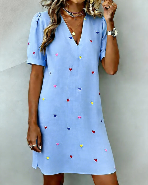 Robe Colorée À Imprimé Cœur Et Col En V