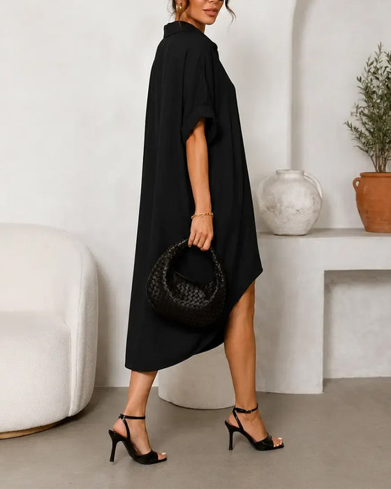 Robe Revers Col Bouton Irrégulier