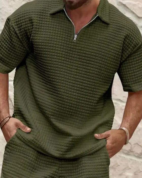 Set Col Polo Fermeture Éclair Texture Gaufrée Short
