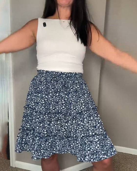 Jupe Élastique Volant Double-Couche Étage