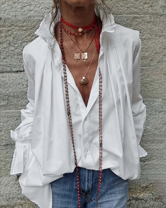 Chemise Plissée Col Mandarin Créateur Mode