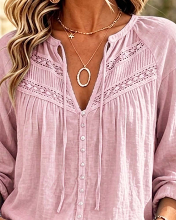 Blouse Décontractée Évidé Dentelle