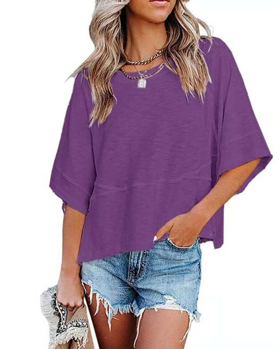 T-Shirt Panneau Unie Manche Évasée