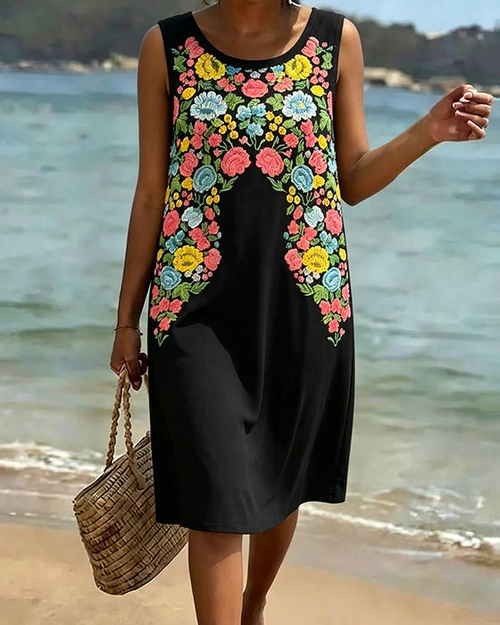 Robe Colorée Florale Sans Manches
