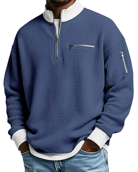 Sweatshirt Col Montant Contrastant Fermeture Éclair