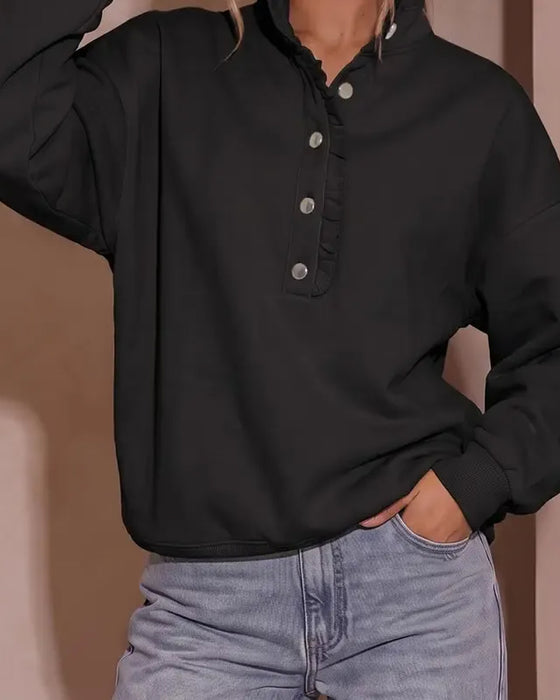 Sweat Volant Boutonné Manches Longues Loose