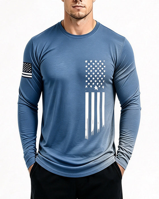 Haut Homme Drapeau National Imprimé Manches Longues