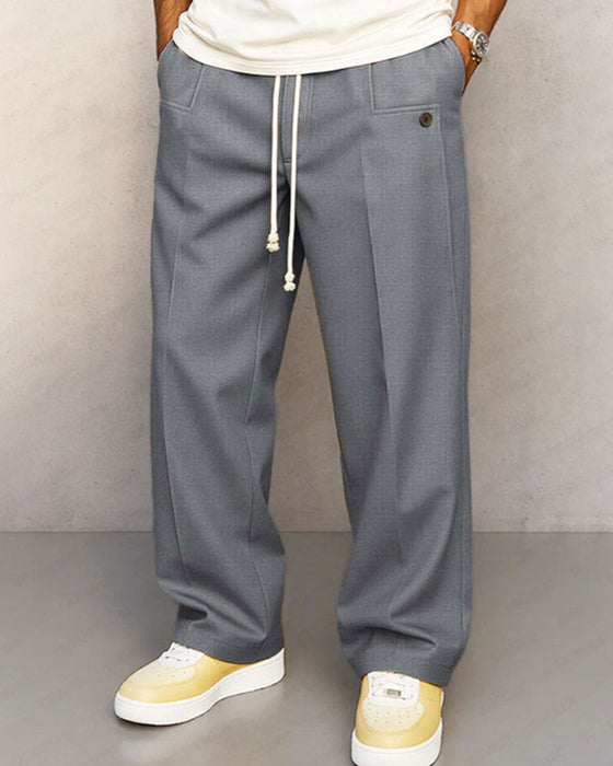 Pantalons Homme Couleur Unie Poche Bouton Cordon