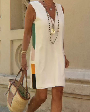 Robe Col V Sans Manches Bloc De Couleur