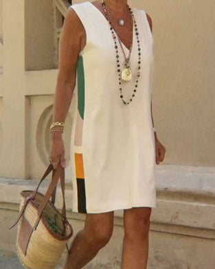 Robe Col V Sans Manches Bloc De Couleur