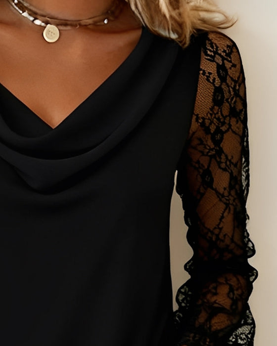 Haut À Col Drapé Et Détails Patchwork