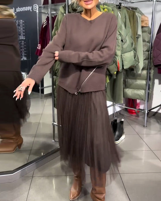 Ensemble Stylé Avec Pull À Col Rond Et Détail Zippé