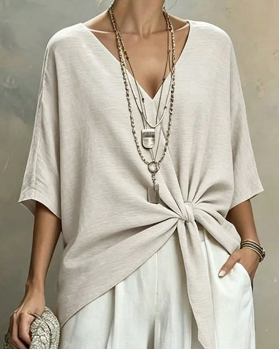 Blouse Col V Chauve-Souris Manche