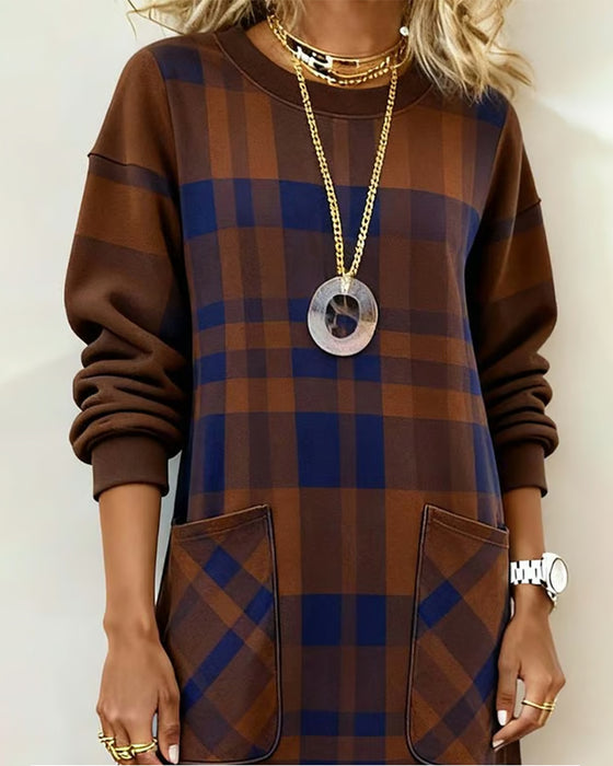 Robe À Carreaux Imprimé Poche Chemise