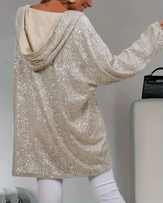 Sweat À Capuche Femme Scintillant Paillette Loose-Fit