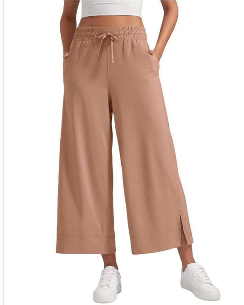 Pantalon Taille Haute Jambe Large Avec Fente Latérale