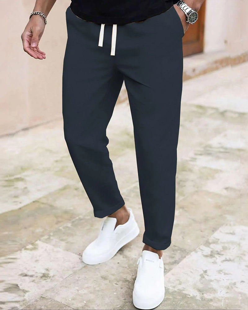 Pantalon Homme Unie Cordon De Serrage Slim Fit Court