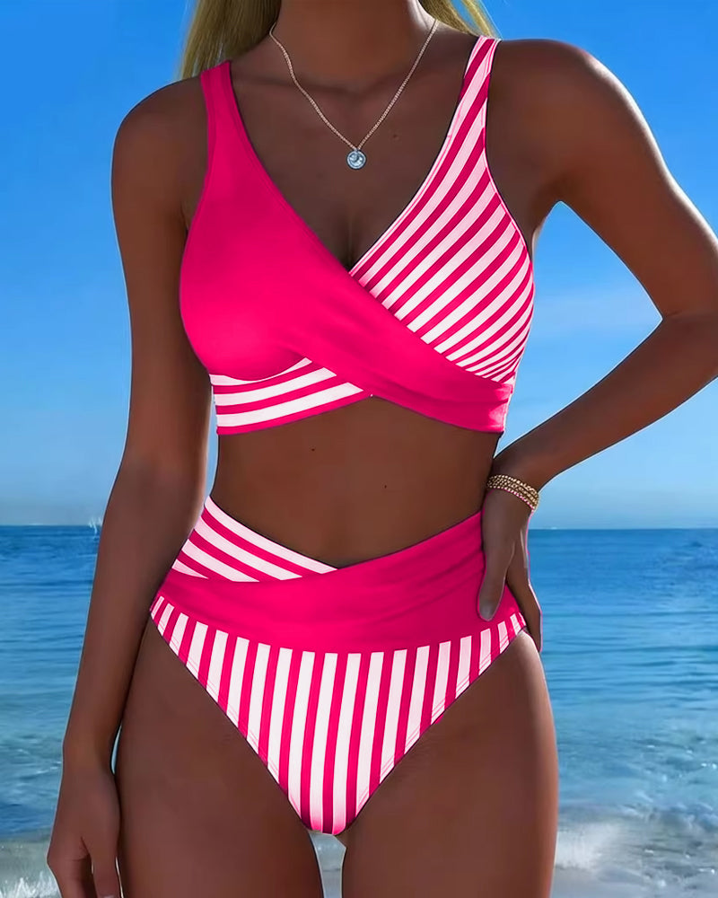 Bikini Croisé Rayé Imprimé
