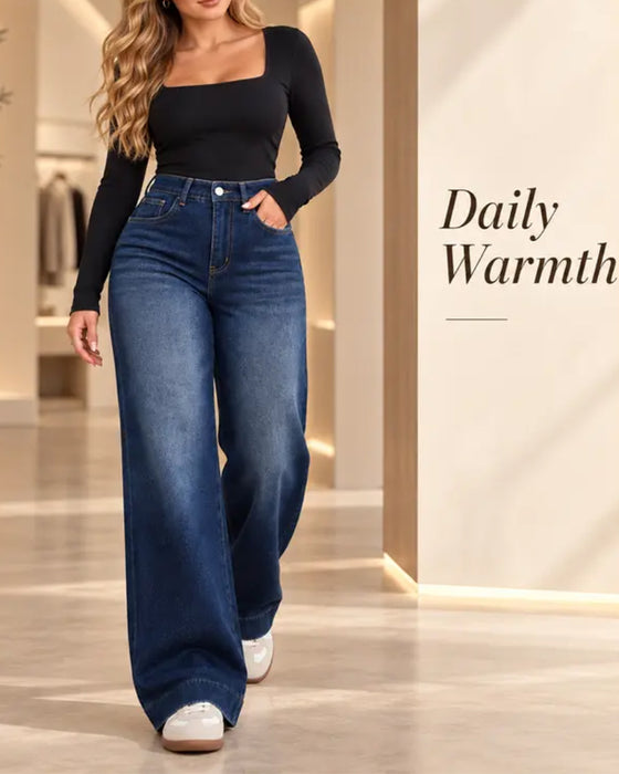 Jean à jambes larges doublé polaire