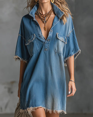 Robe Décontractée Col Revers Denim