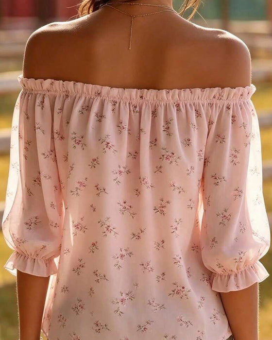 Blouse Off-Shoulder Florale Manche Trois Quarts