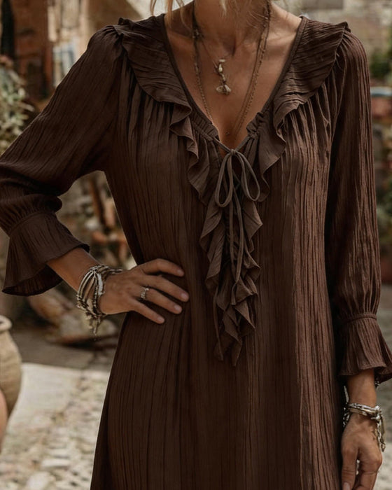 Robe Col Volant Attacher Trois Quart Manche