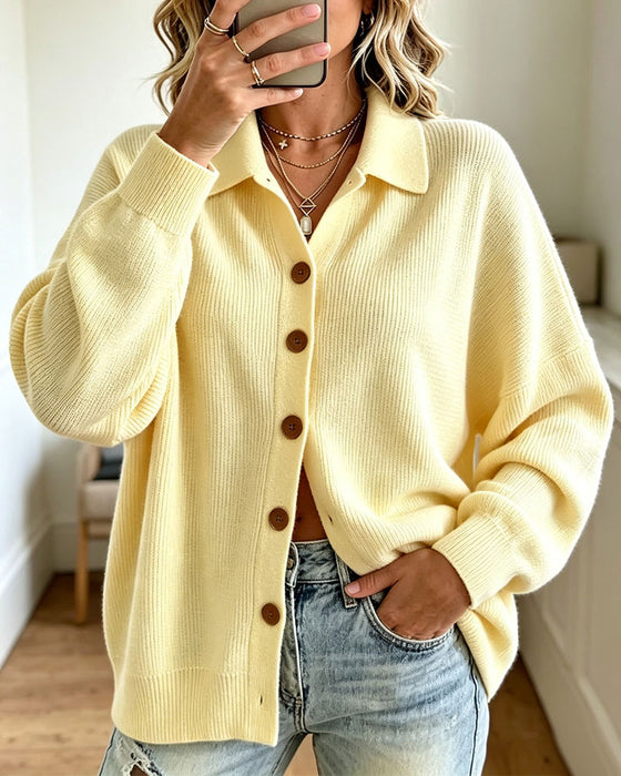 Cardigan Revers Boutonné Manches Tombantes